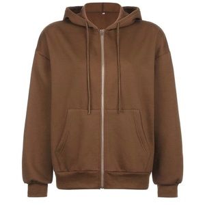 NWOT Loose fit brown zip up hoodie